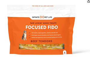 Infinite Pet Life Focused Fido Beef Tendon Chews for Dogs 6 Count Bag | Made in The USA | Beef Chew Rawhide