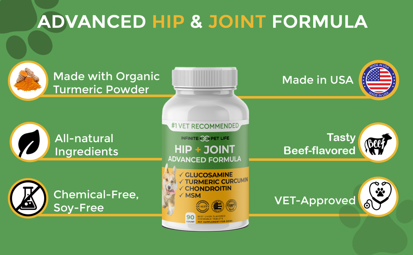 Hip & Joint Advanced Formula - 90 Mobility & Dog Joint Pain Relief Chews - Glucosamine, Chondroitin, MSM, & Turmeric for Superior Joint Health