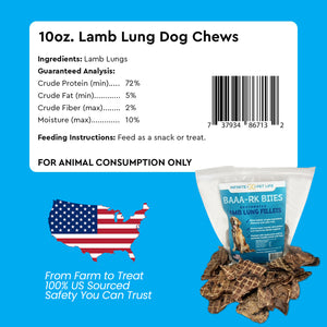 Infinite Pet Life BAAA-RK Bites Lamb Lung Dog Treats | 10oz | Made in USA | Dehydrated Lungs for Dogs
