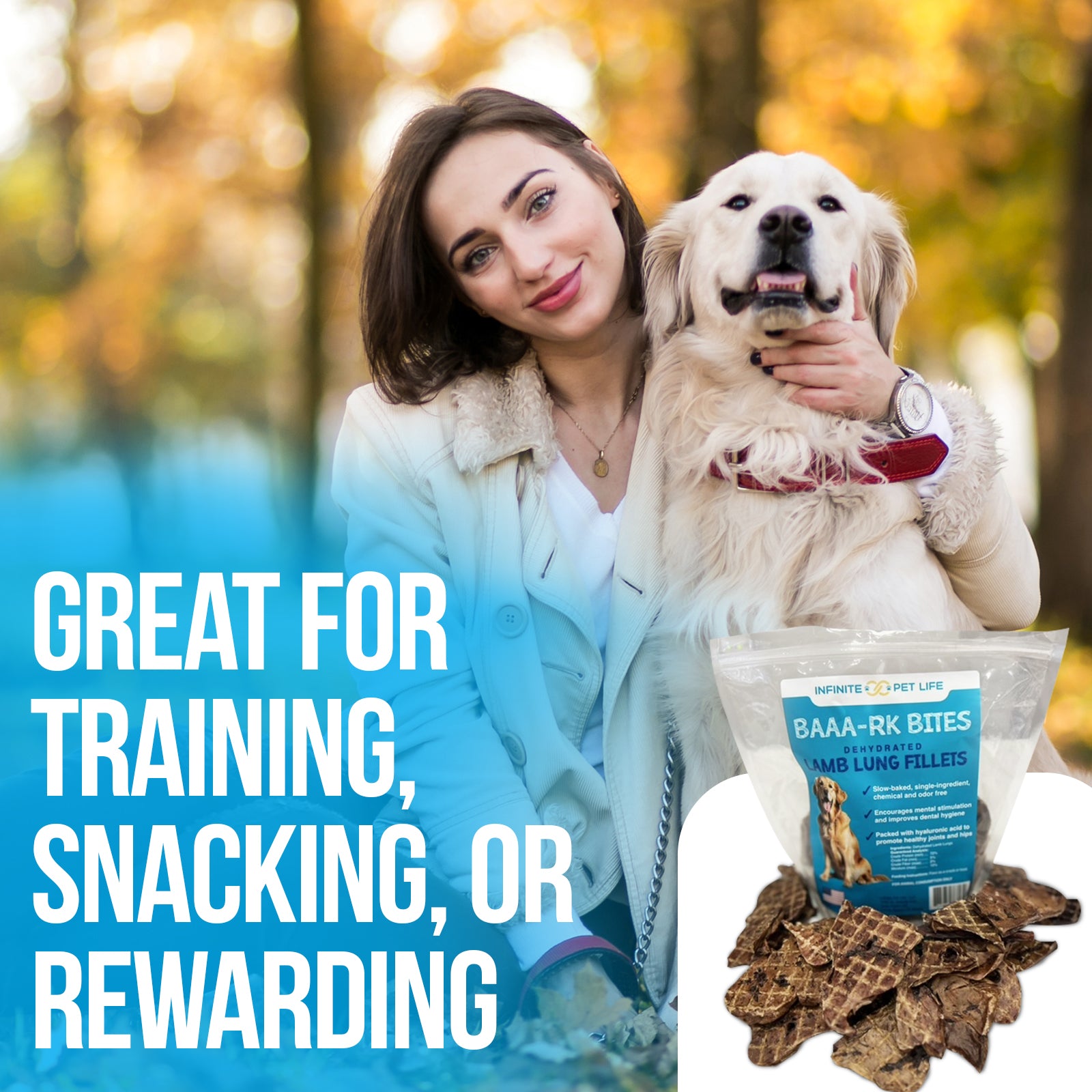 Infinite Pet Life BAAA-RK Bites Lamb Lung Dog Treats | 10oz | Made in USA | Dehydrated Lungs for Dogs