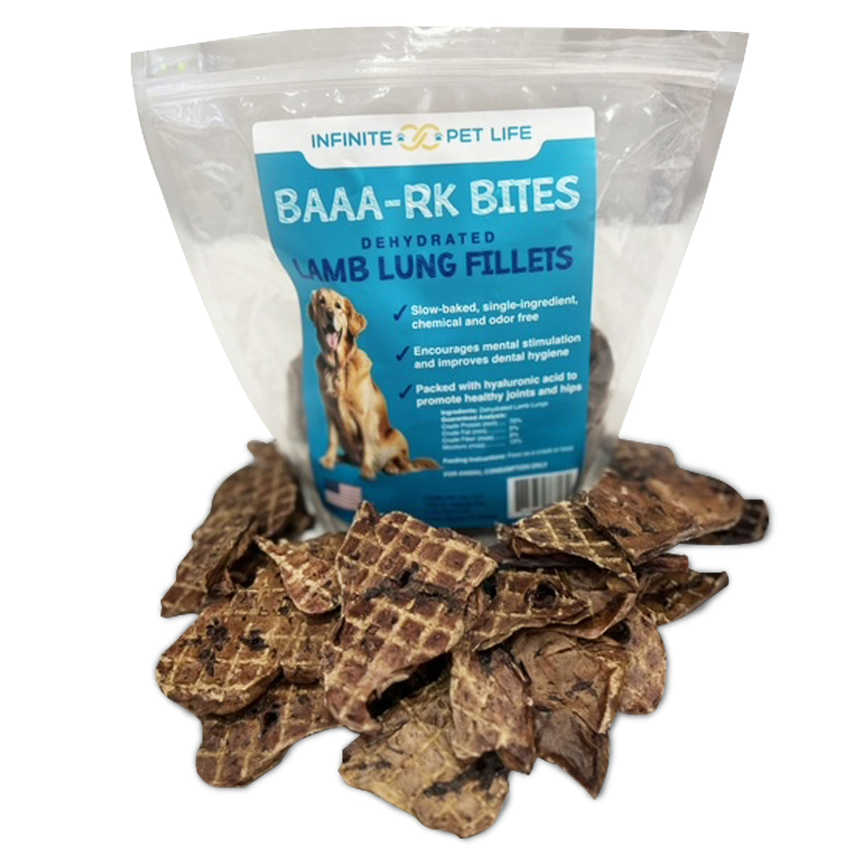Infinite Pet Life BAAA-RK Bites Lamb Lung Dog Treats | 10oz | Made in