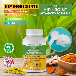Hip & Joint Advanced Formula - 90 Mobility & Dog Joint Pain Relief Chews - Glucosamine, Chondroitin, MSM, & Turmeric for Superior Joint Health