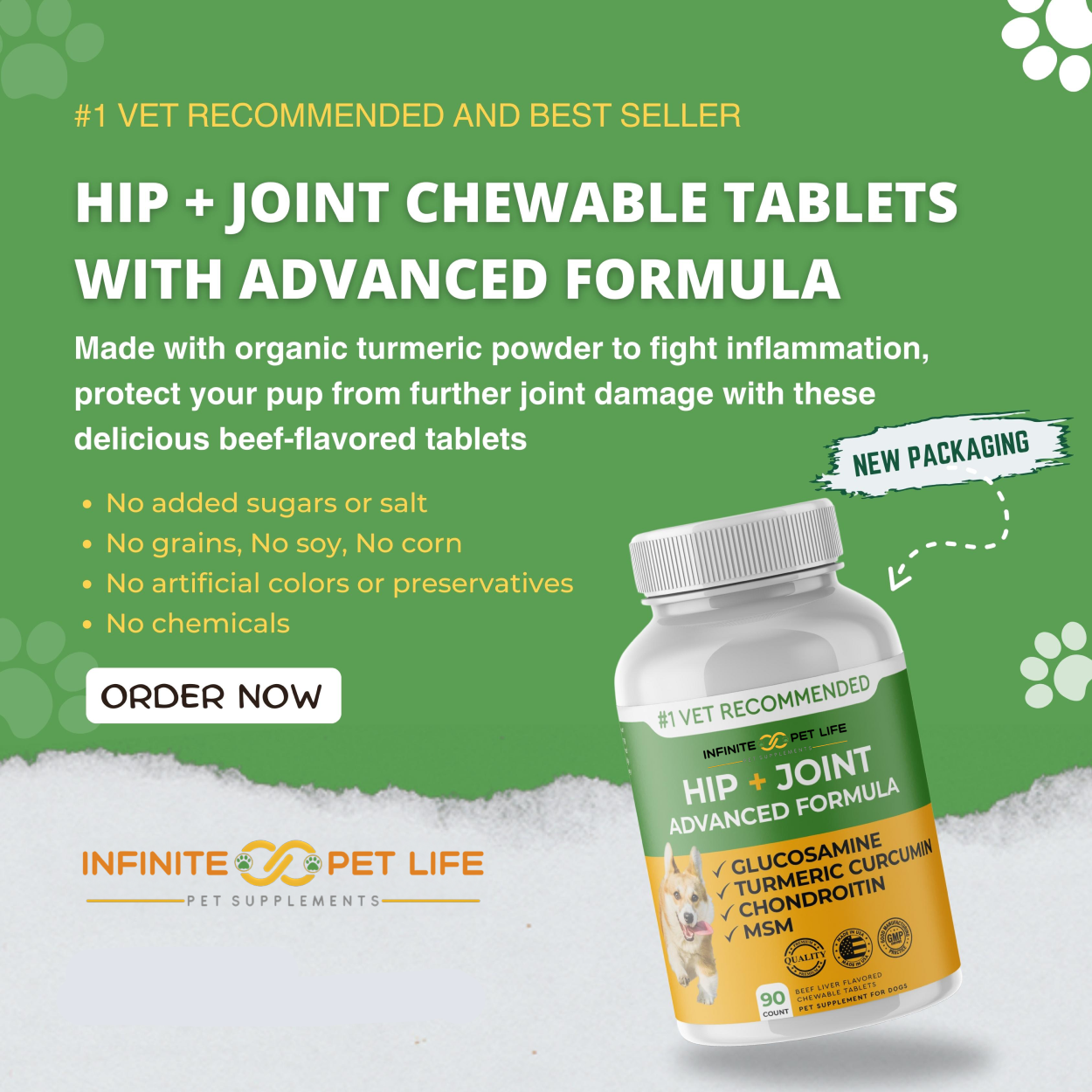 Hip & Joint Advanced Formula - 90 Mobility & Dog Joint Pain Relief Chews - Glucosamine, Chondroitin, MSM, & Turmeric for Superior Joint Health